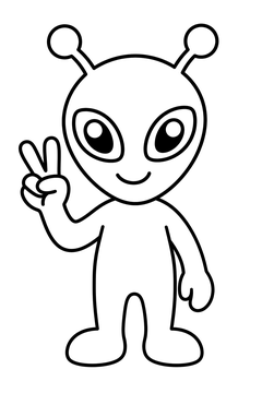 Alien Making a Peace Sign line art