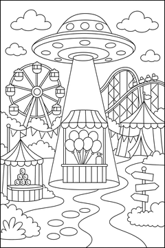 Ufo Over Amusement Park line art