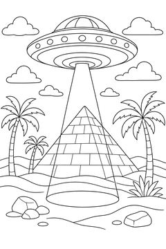 Ufo Over A Pyramid line art