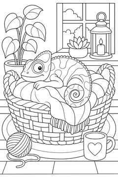 Chameleon - Basket line art