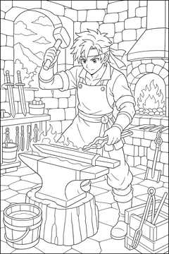 Swordsmith At The Forge line art