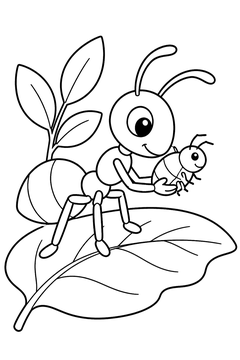 Ant Carrying an Aphid line art