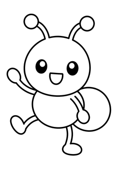 Waving Kawaii Ant line art