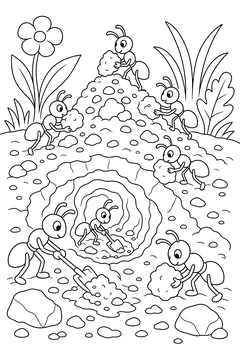Worker Ants Digging line art