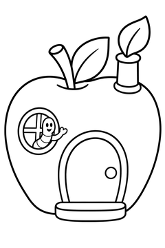 Round Apple House line art