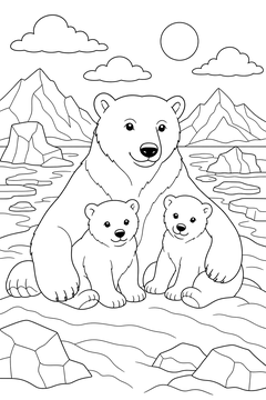 Polar Bear Family line art
