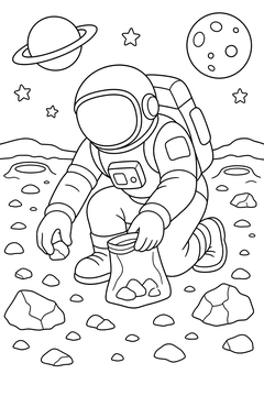 Astronaut Collecting Moon Rocks line art