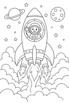 Astronaut on a Launching Rocket line art