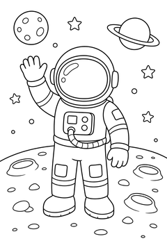 Astronaut Waving From the Moon line art
