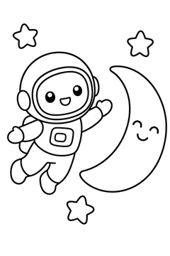 Astronaut With a Smiling Moon line art
