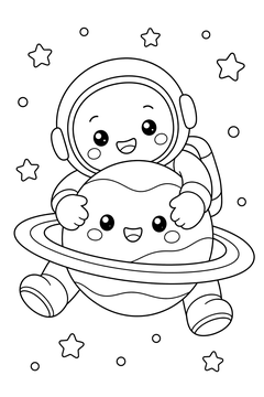 Astronaut Hugging a Planet line art