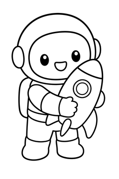 Astronaut With a Toy Rocket line art