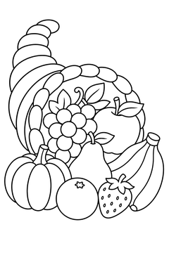 Cornucopia Spilling Fruit line art