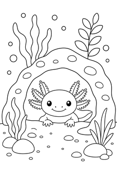 Axolotl in a Cave line art
