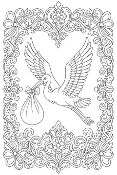 Ornamental Stork Frame line art