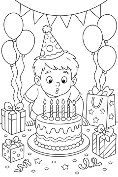 Child Blowing Out Candles line art