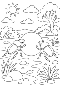 Two Dung Beetles With a Ball line art