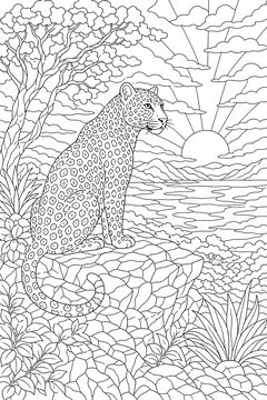 Leopard - Ledge line art