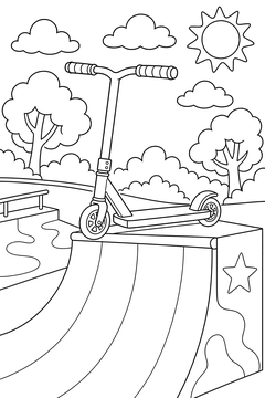 Stunt Scooter On a Half Pipe line art