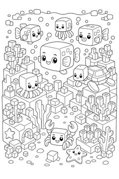 Blocky Underwater line art