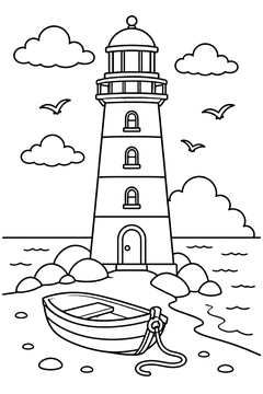 Lighthouse and Rowboat line art
