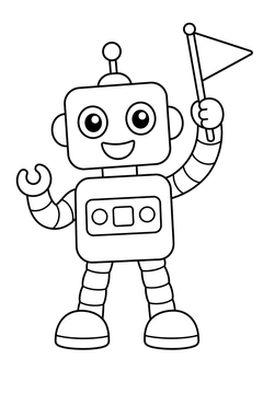 Robot Waving A Flag line art