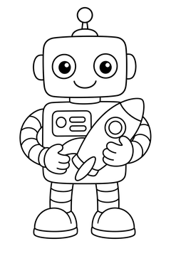 Robot With A Rocket line art