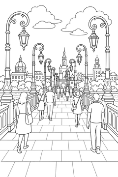 Bridge With Arched Lamps line art