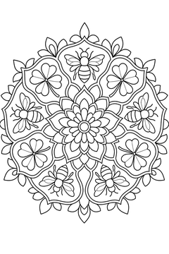 Bee Clover Wheel line art