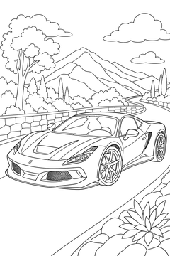 Detailed Sports Car line art