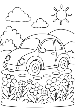 Generic Beetle-shaped Car - line-art coloring page