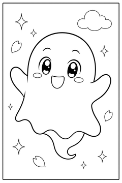 Cute Anime Ghost line art