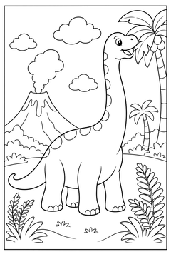 Cartoon Brachiosaurus - line-art coloring page