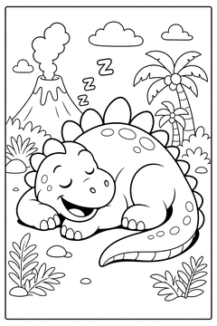 Cartoon Sleeping Dinosaur line art