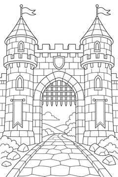Castle Gate with Portcullis line art
