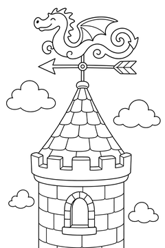 Castle with Dragon Weathervane line art