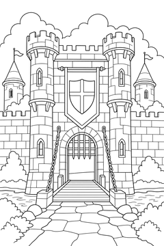 Castle with Knight Banner line art