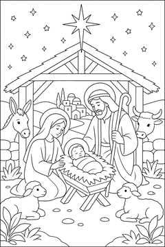 Nativity Scene line art