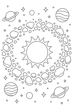 Asteroid Belt Around the Sun line art
