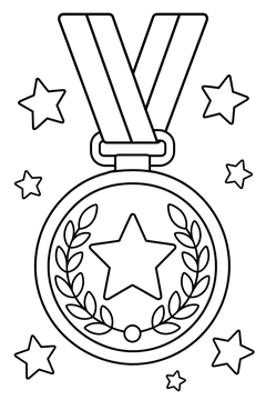 Medal With Stars line art