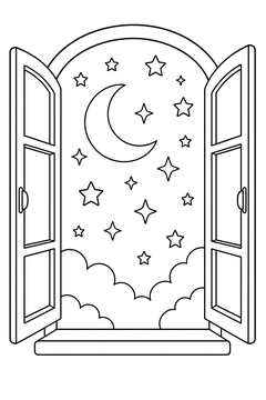 Twinkling Stars in a Window line art