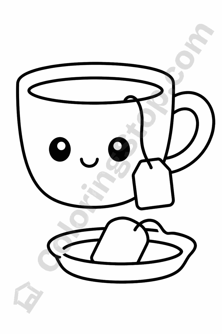 Tea Bag And Cup - line-art coloring page