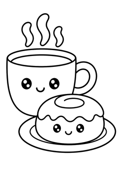 Warm Bun And Coffee line art