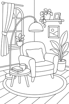 Corner Lamp And Armchair line art