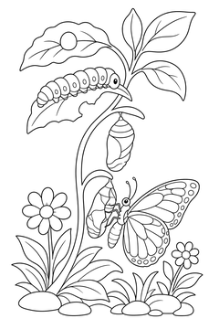 Caterpillar To Butterfly Life Cycle Strip line art
