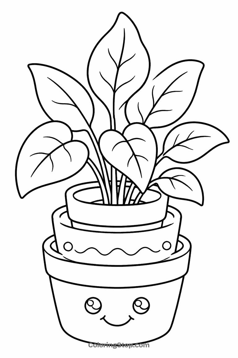 Nested Pot Plant - line-art coloring page