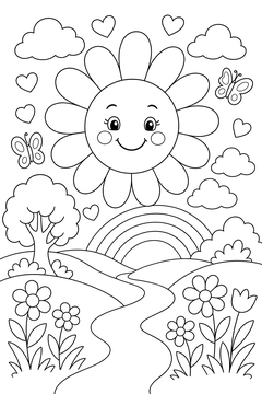 Sun With Flower Petal Rays line art
