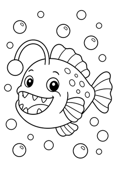 Anglerfish With Bubbles line art