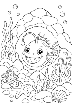 Anglerfish Peeking From a Cave line art