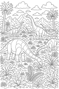 Diplodocus - Herd line art